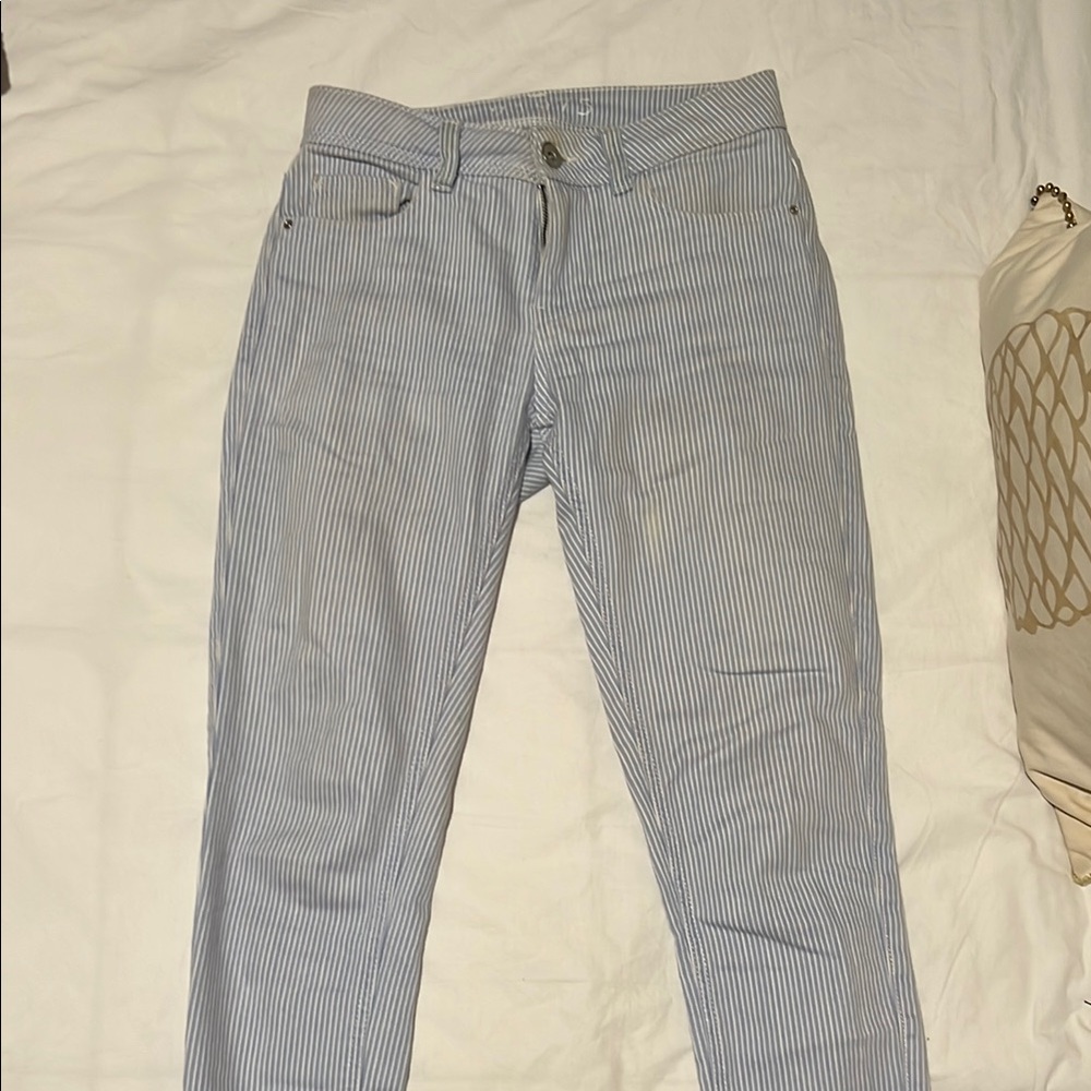 Zara Blue and White Striped Skinny Jeans